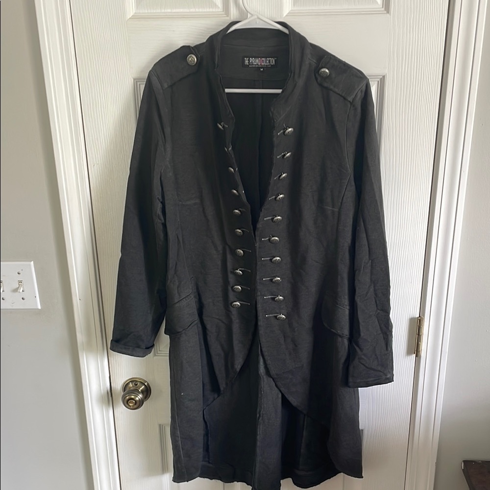 The Pyramid Collection Black Trench Coat with Victorian Flair